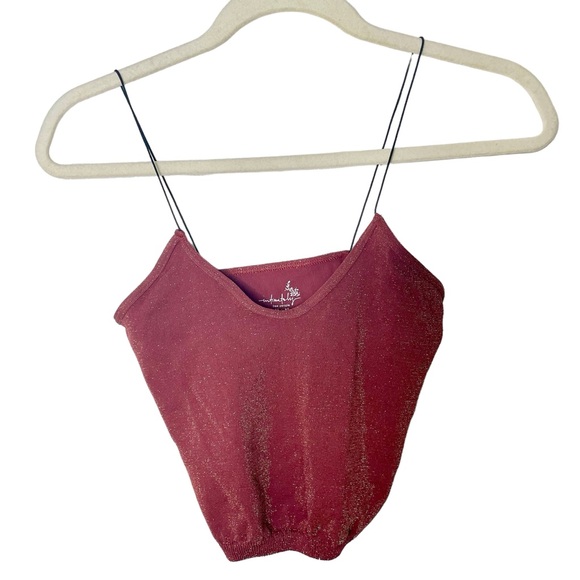 NEW W / O TAGS Free People Brami Cami Crop Tank Red Gold Metallic Size M / L - Picture 3 of 5